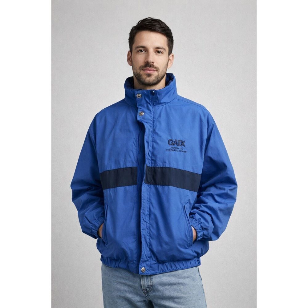 Vintage Dunbrooke Blue Windbreaker Jacket Hooded Mens M/L Logo
